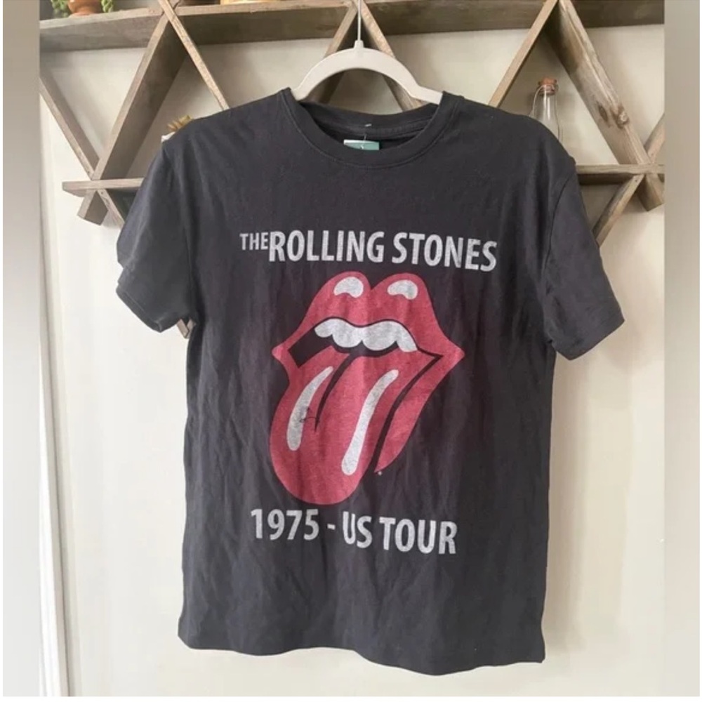 The Rolling Stones Black Tee with Red Tongue Graphic